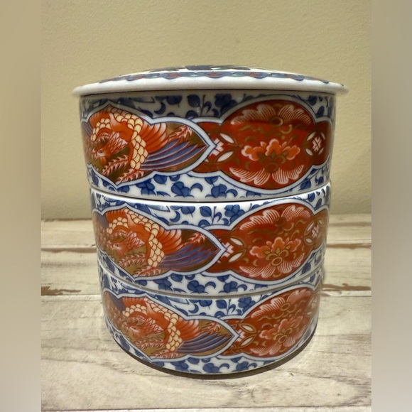 Vtg Japanese Stacking Trinket Bowls w/ Floral Pattern (Shibata China) 3 Tier/Lid - Picture 2 of 10